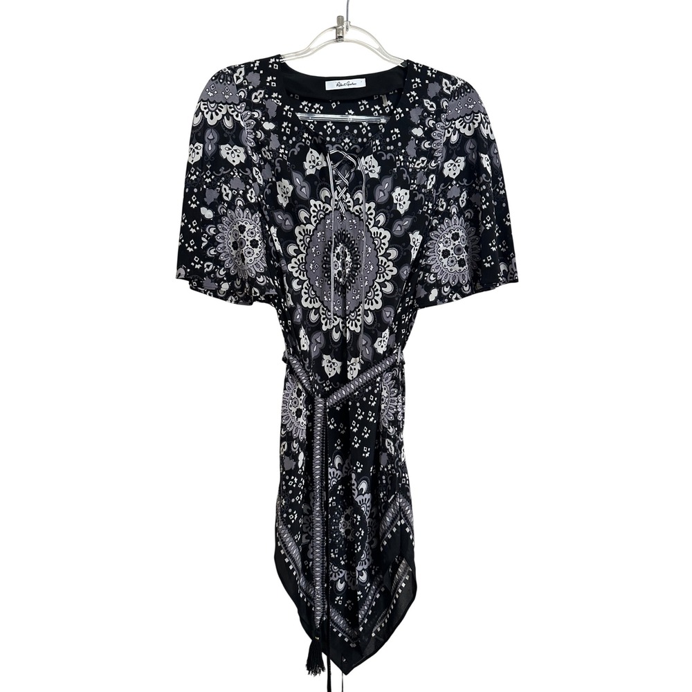 Robert Graham Silk Medallion Paisley Lace Up Cover Up Midi Dress Black XS